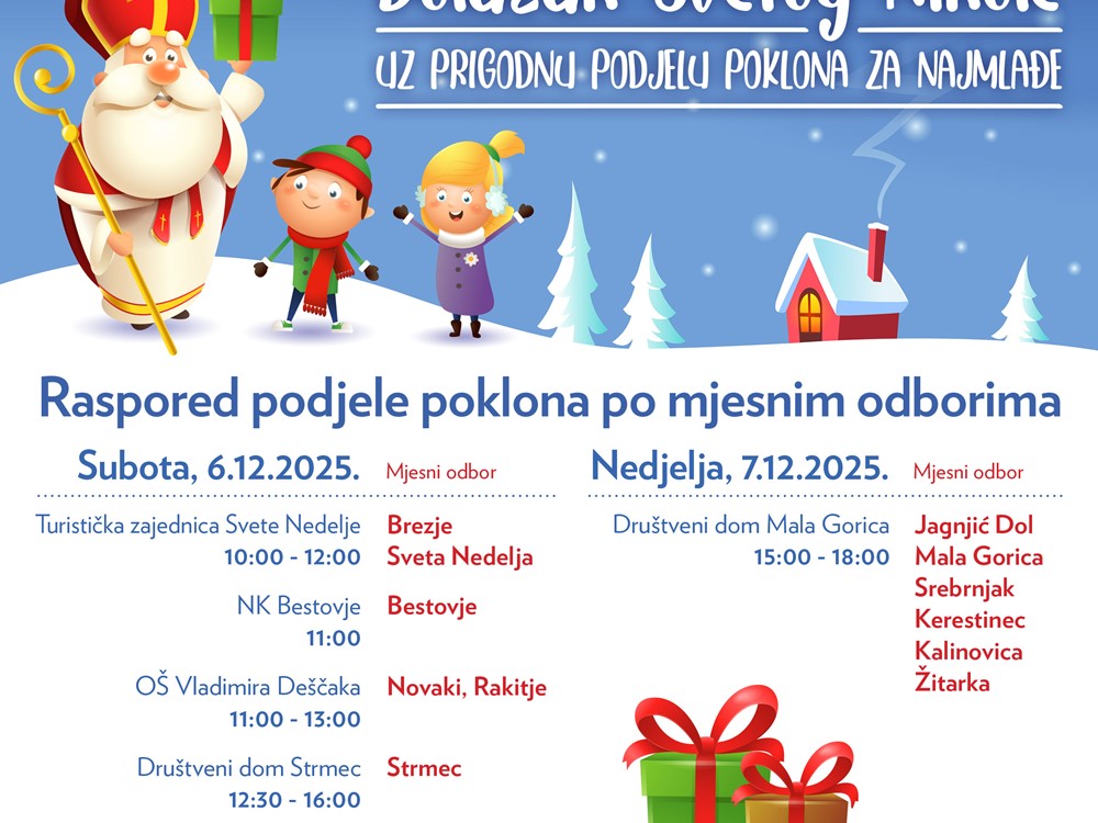 Sveti Nikola 2025. - Raspored podjele poklona po mjesnim odborima🎁
